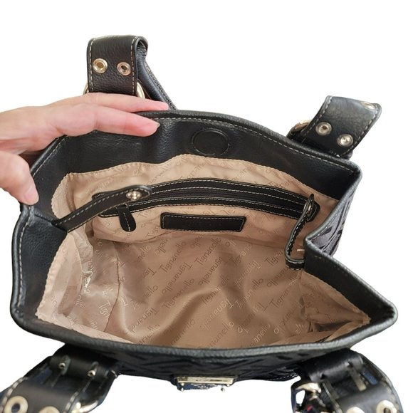 Tignanello Logo Black Purse Handbag Shoulder Bag Silver Hardware PD038 - Picture 5 of 16